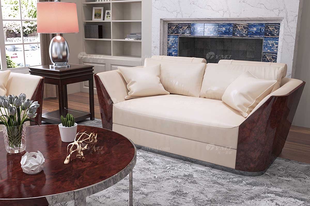 豪宅別墅家具奢華會所家具后現代輕奢客廳時尚頭層皮沙發組合兩位沙發