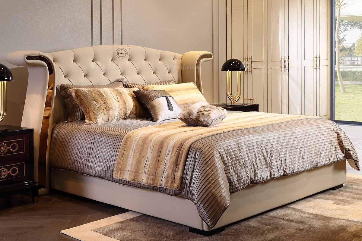 奢華會所家具品牌高端樣板間家具輕奢后現代臥室時尚真皮雙人床系列床