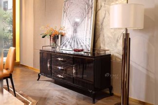 奢華會所家具品牌高端樣板間家具輕奢后現代臥室時尚餐廳金絲黑檀黑亮餐柜