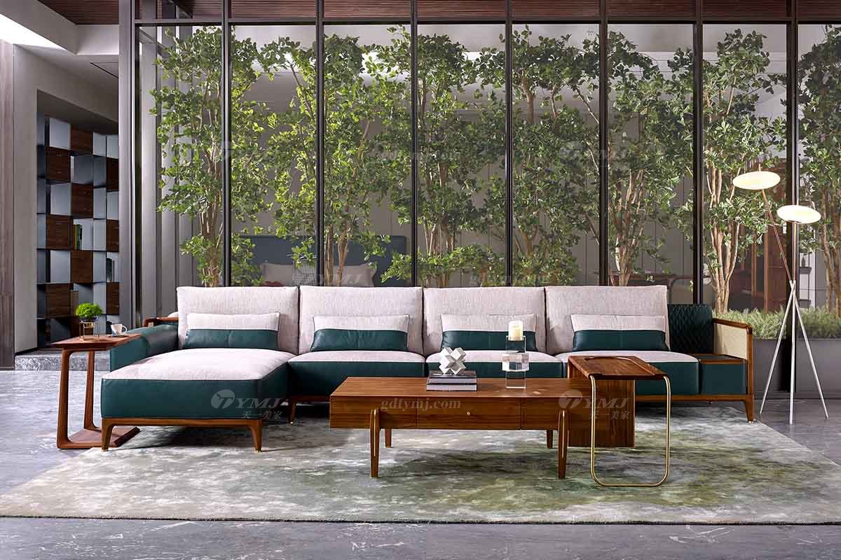 高端會所家具品牌奢華樣板房家具輕奢新中式風格寶綠真皮沙發