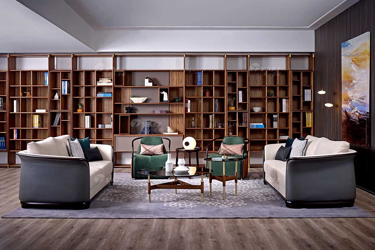 高端會所家具品牌奢華樣板房家具時尚輕奢新中式風格真皮沙發組合系列