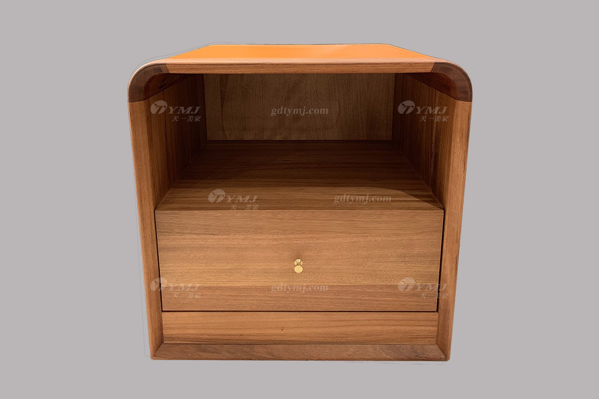 高端會(huì)所家具品牌奢華樣板房家具輕奢新中式風(fēng)格臥室胡桃色實(shí)木床組合系列床頭柜