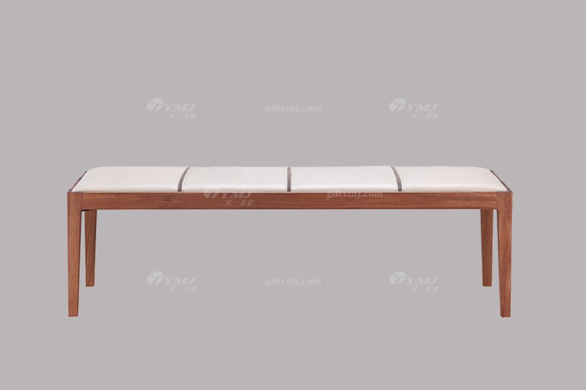 高端會(huì)所家具品牌奢華樣板房家具輕奢新中式風(fēng)格臥室胡桃色實(shí)木床組合系列床尾凳