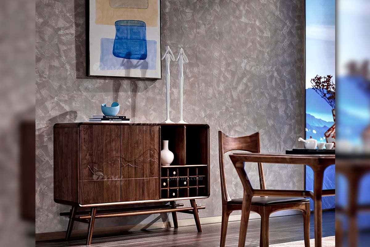 高端別墅家具品牌高檔樣板間家具輕奢新中式風(fēng)格黑胡桃實木餐廳家具餐邊柜系