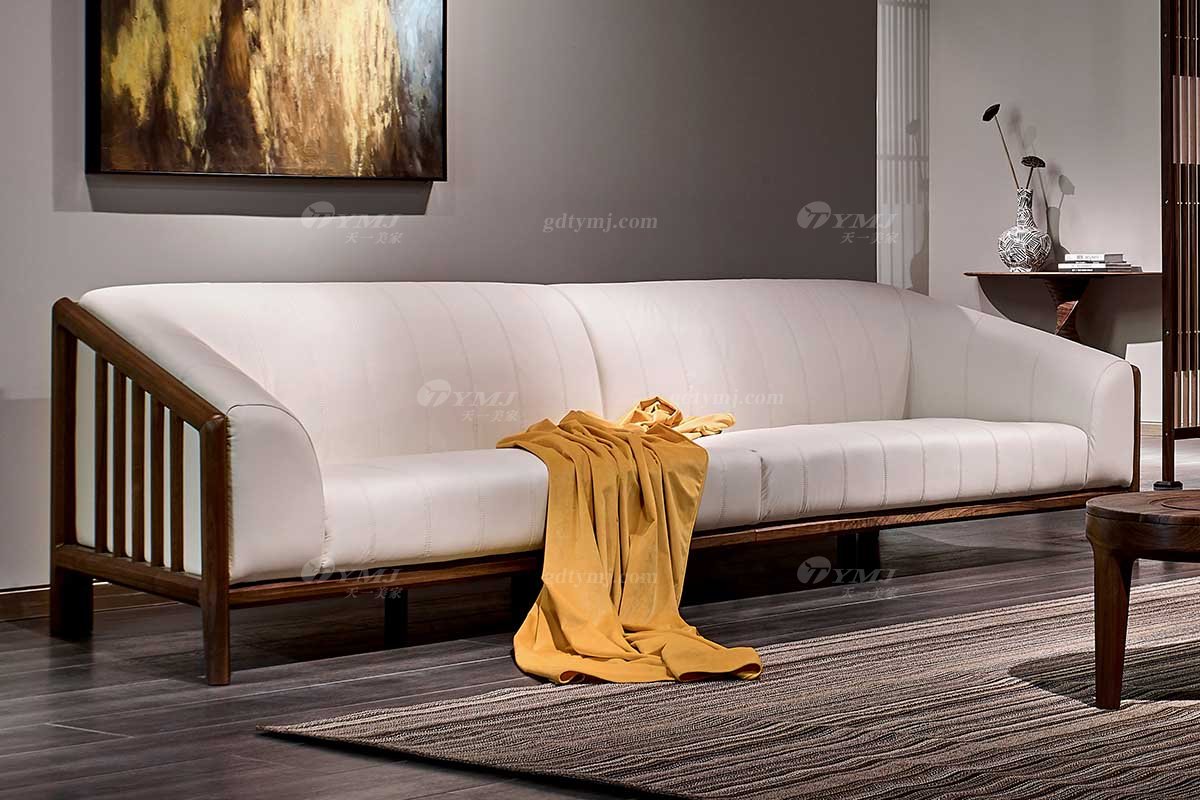 高端別墅家具品牌高檔樣板房家具輕奢新中式風格黑胡桃高彈高密度海綿沙發組合系列二位沙發