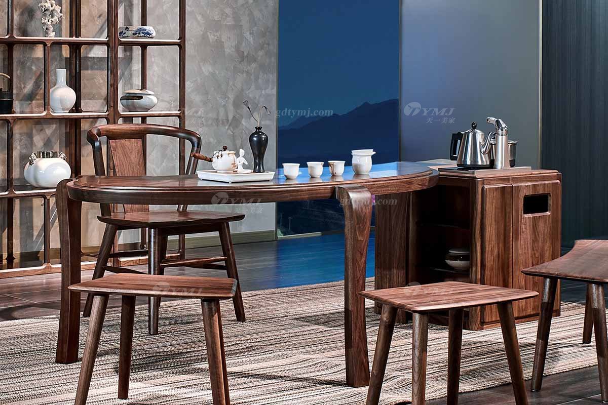 高端別墅會所家具品牌樣板間家具輕奢新中式風格書房家具黑胡桃實木書柜書桌組合系列茶臺