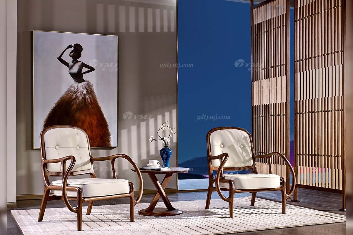 高端別墅會所家具品牌樣板間家具輕奢新中式風格家具黑胡桃實木創意形象休閑