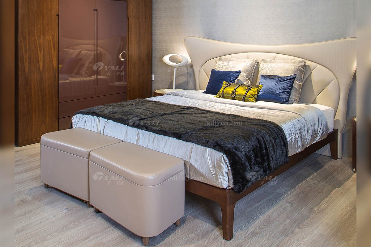 高端別墅會所家具品牌現代極簡北歐創意臥室家具頭層皮雙人床系列