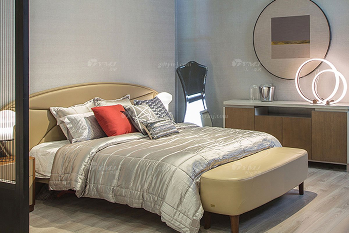 高端別墅會所家具品牌極簡輕奢北歐家具時尚創意真皮臥室雙人床系列