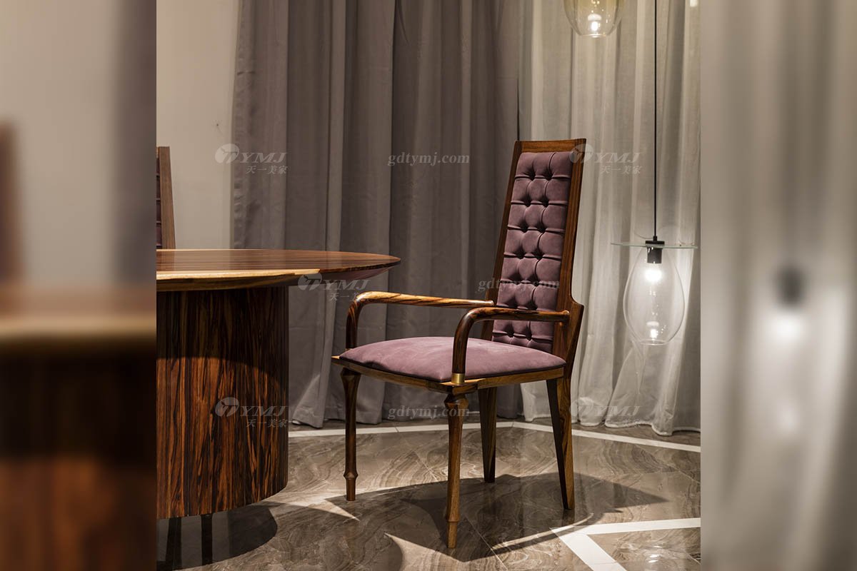 高端豪會所大宅家具品牌輕奢新中式風(fēng)餐廳家具實(shí)木長餐桌餐椅系列餐椅