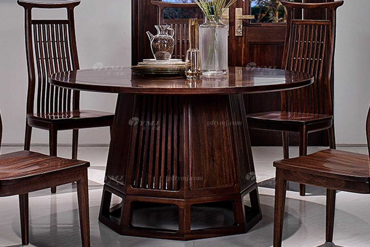 高端別墅會所家具品牌輕奢新中式風格餐廳實木餐桌餐椅組合餐桌