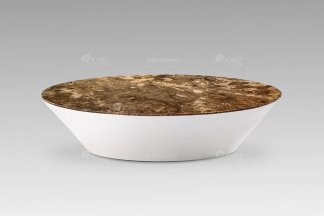 現代輕奢時尚別墅家具網咖大理石+白色珠光漆橢圓幾