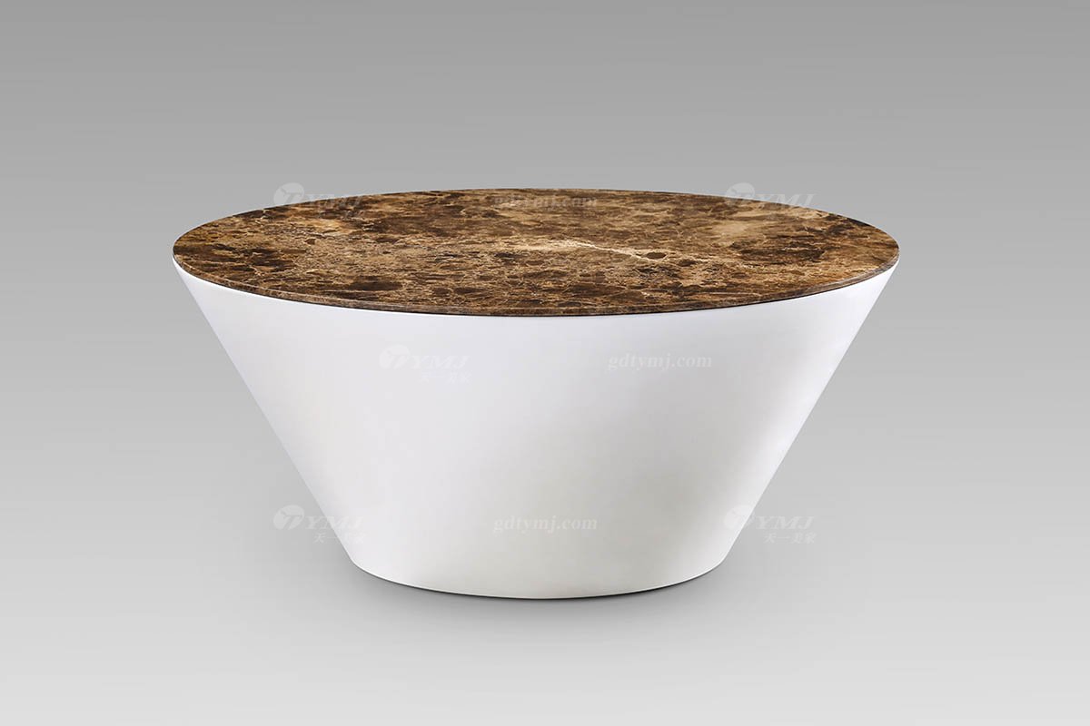 現代輕奢高端定制家具網咖大理石+白色珠光漆大圓幾