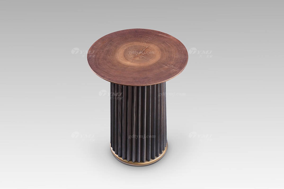 高端別墅家具現代輕奢時尚年輪木紋面板小圓幾小圓幾LT2818-3側面