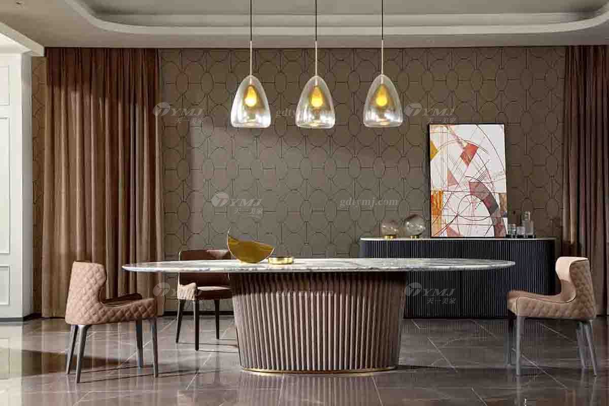 現代輕奢別墅豪華家具時尚高級大理石面+灰橡餐桌餐桌DT2803-20組合