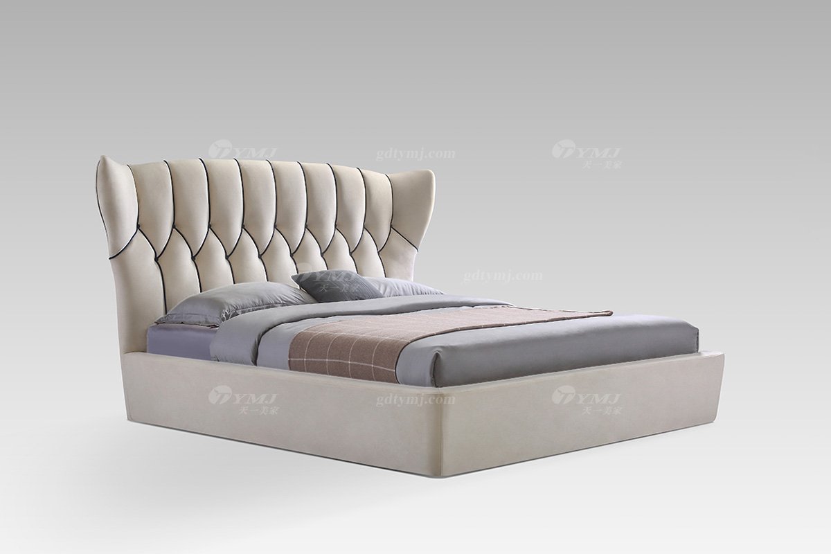 現代時尚輕奢高檔米色布藝床床BB2803-18側