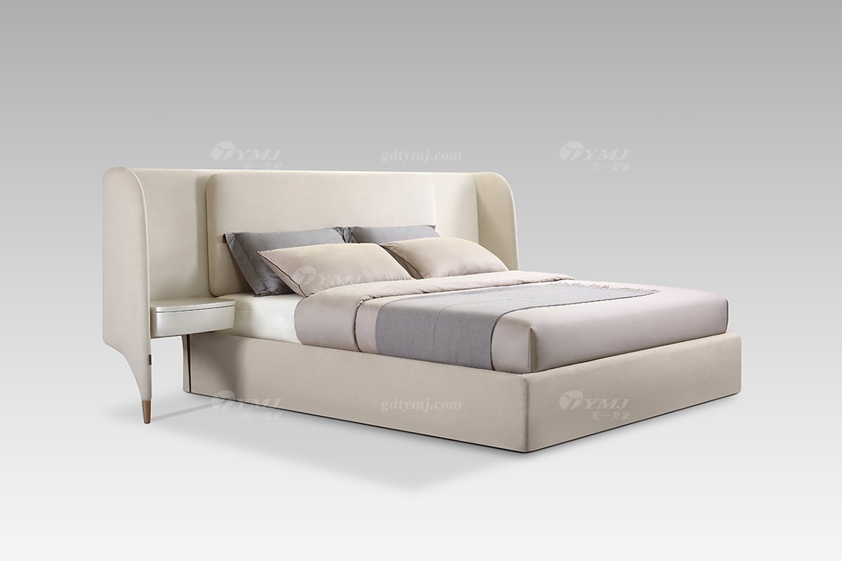 現代輕奢時尚高端家具米色真皮大床床BB2809-18側