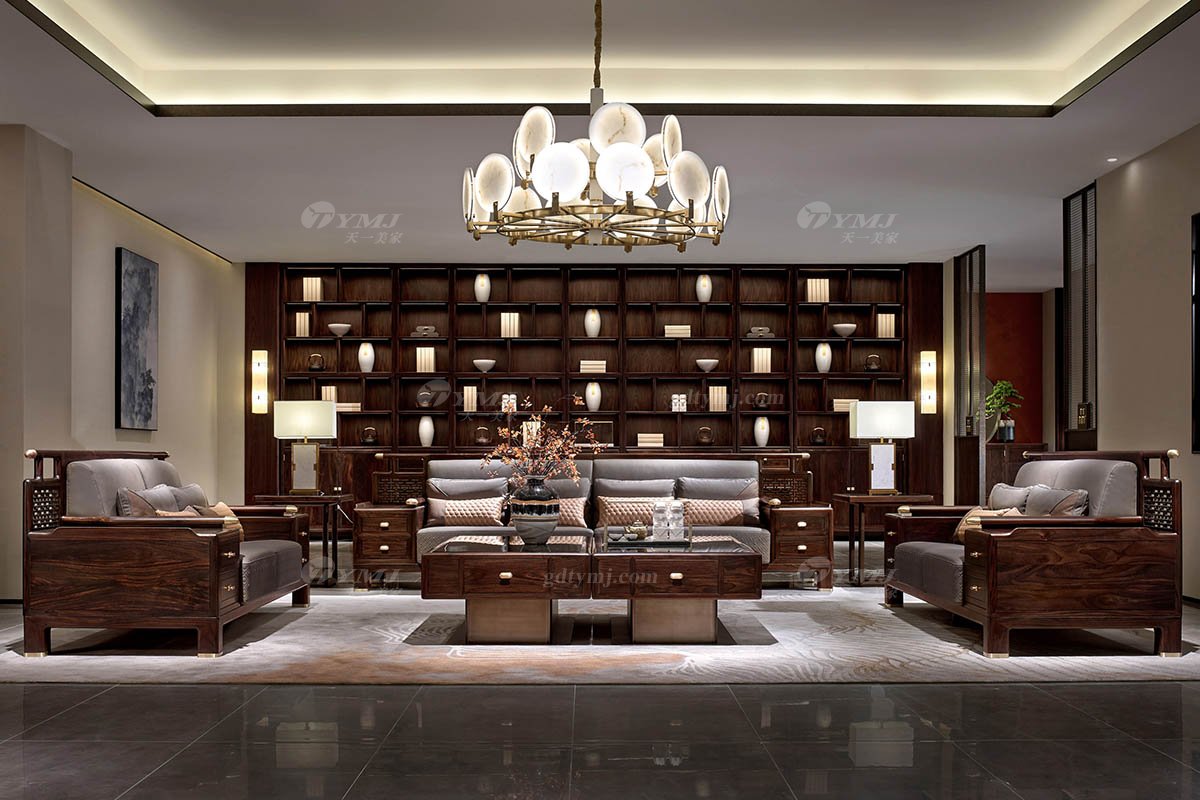 高端時尚新中式輕奢家具品牌黑酸枝單位沙發單位沙發H-PDSF1場景