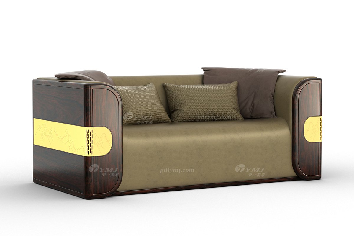 高端大氣新中式輕奢高端品牌家具黑酸枝實木意大利真皮二位沙發