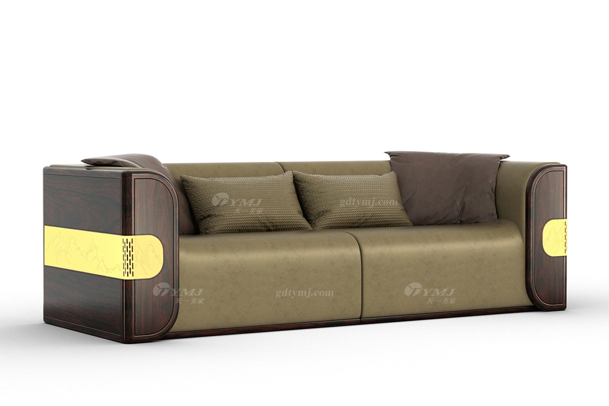 高端大氣新中式輕奢高端品牌家具黑酸枝實木意大利真皮三人位沙發