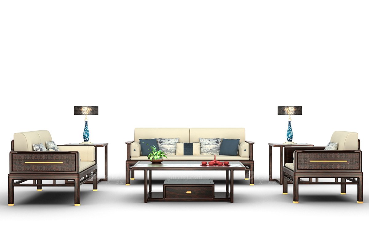 時尚優雅新中式輕奢高端品牌家具黑酸枝實木三人位沙發三位沙發H-PYSF3組合