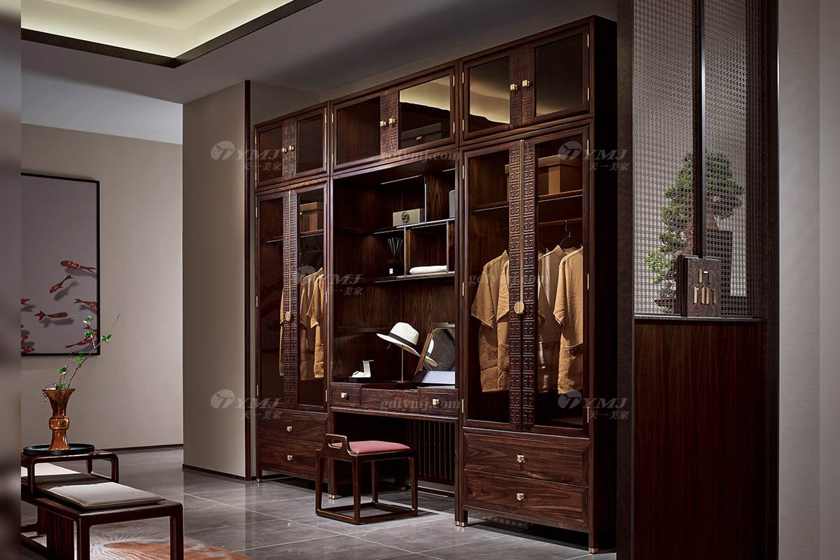 高端會所家具品牌新中式輕奢黑酸枝實木配金屬裝飾梳妝臺梳妝臺H-PYSHT場景