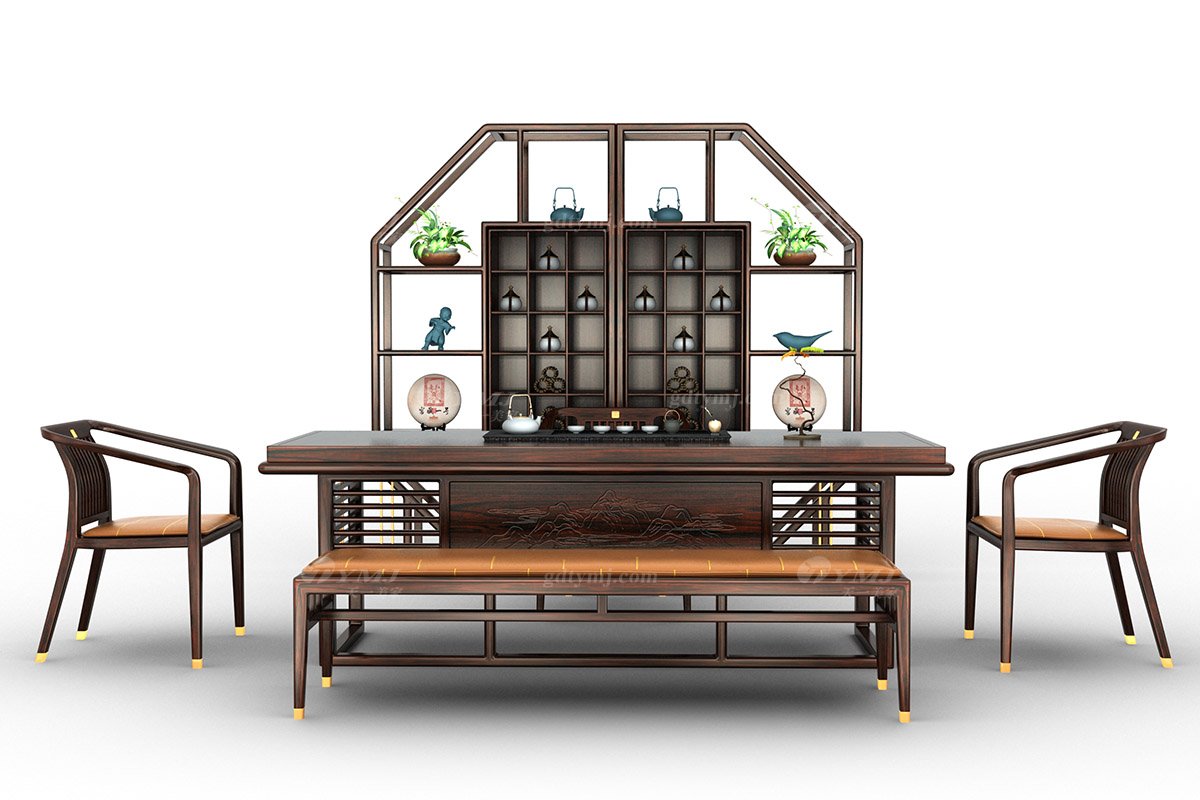 高端會(huì)所別墅家用家具新中式輕奢全紅木黑酸枝實(shí)木茶臺(tái)茶臺(tái)H-PMCT組合