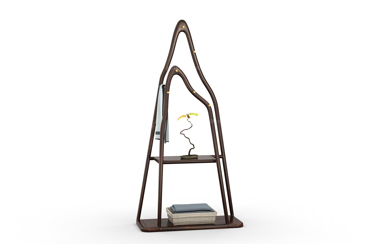 新中式高端會所別墅家用家具時尚輕奢全紅木黑酸枝實木衣帽架