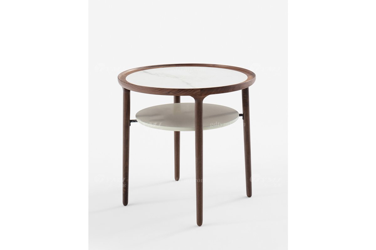 時尚輕奢家具品牌現代客廳北美黑胡桃實木+巖板角幾圓幾