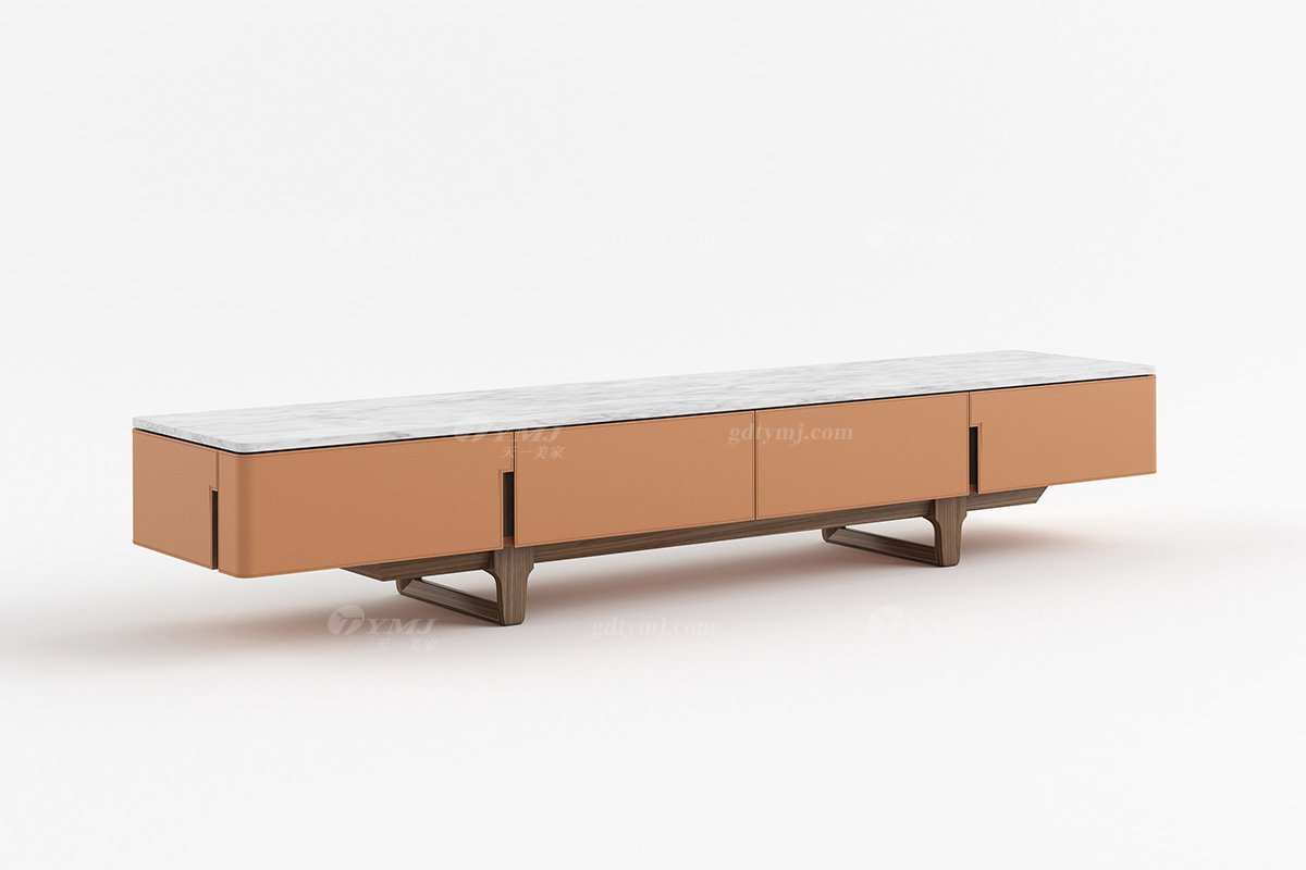 現代時尚輕奢家具別墅家具品牌客廳皮藝卡拉拉白大理石+北美黑胡桃實木電視柜DF-05B電視柜2