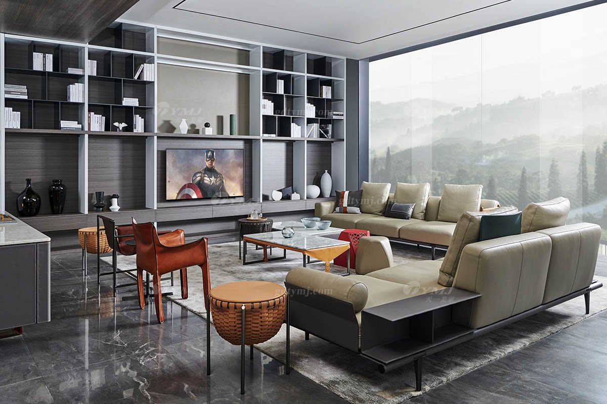 現(xiàn)代時尚輕奢家具別墅品牌客廳米色真皮軟包貴妃位沙發(fā)SF-01-04B貴妃位沙發(fā)場景