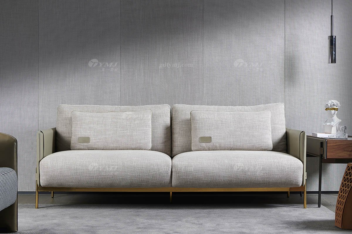 現代輕奢時尚別墅家具品牌高端皮布藝結合軟包舒適三人位沙發SF-22三人位沙發場景