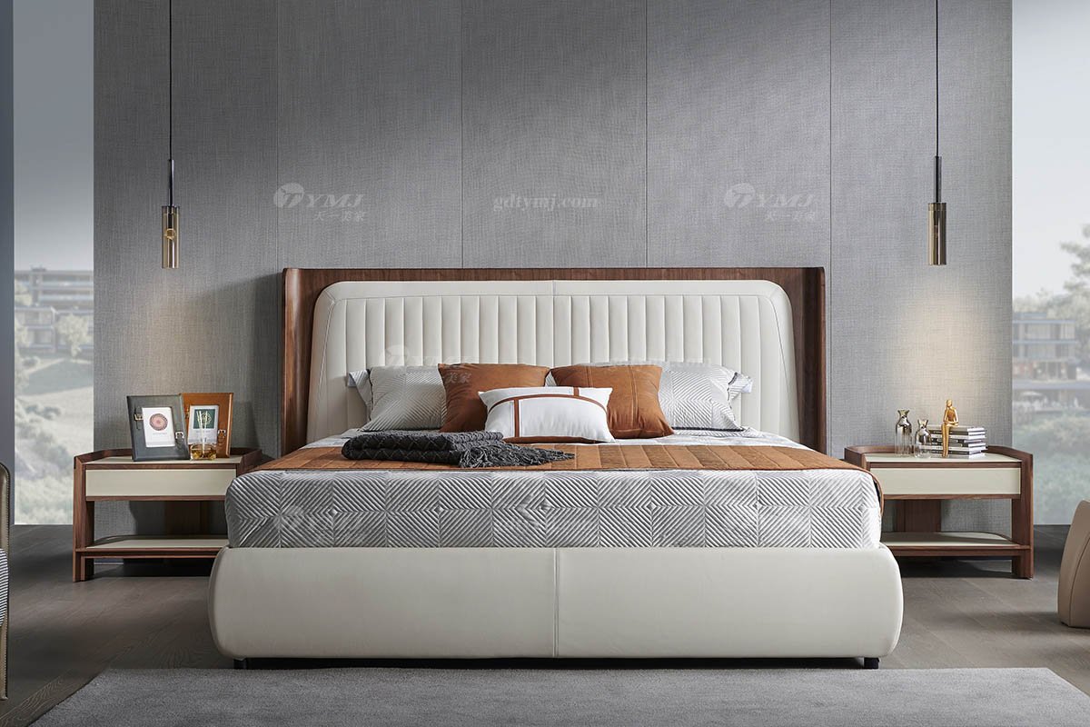 時(shí)尚輕奢家具現(xiàn)代別墅家具品牌臥室北美黑胡實(shí)木大床雙人床A-07雙人床場景