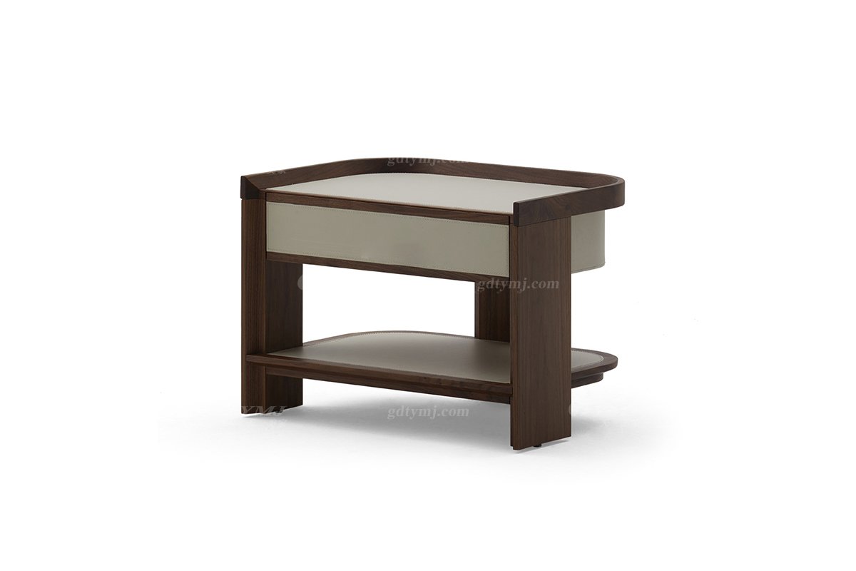 現代輕奢家具品牌別墅家具時尚臥室黑胡桃實木床頭柜B-05床頭柜1