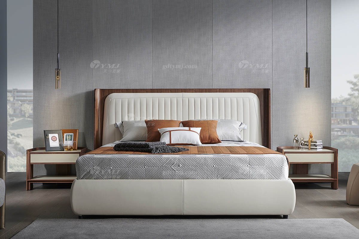 現代輕奢家具品牌別墅家具時尚臥室黑胡桃實木床頭柜B-05床頭柜場景