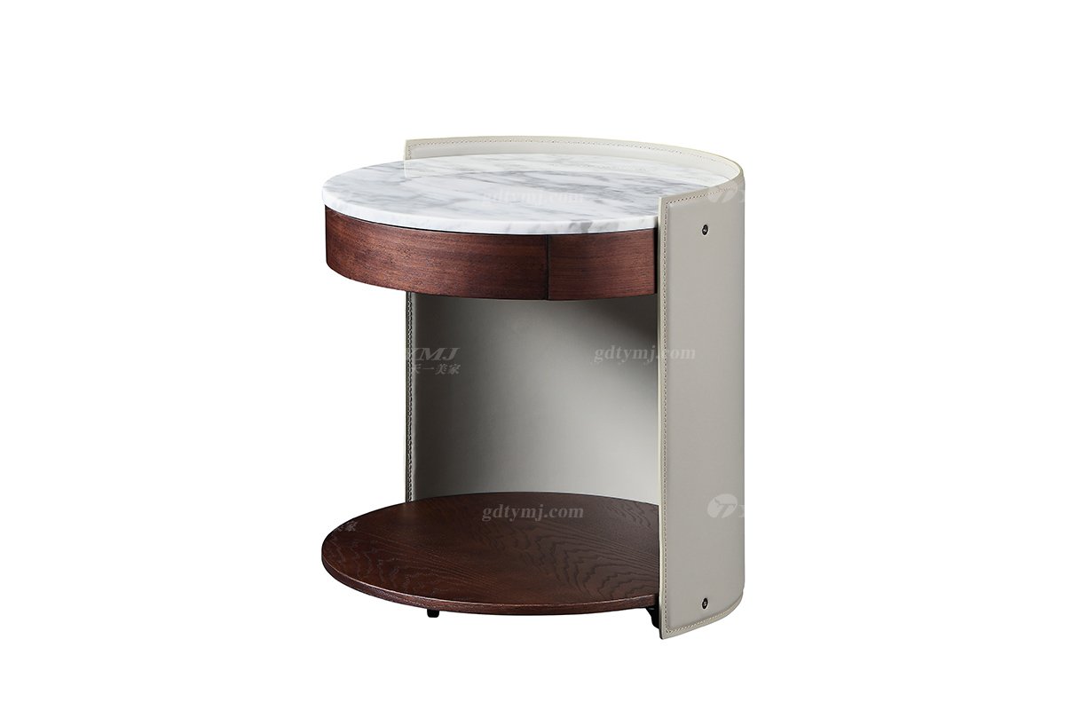 現代時尚輕奢家具品牌高端豪宅家具臥室大理石+進口白蠟木實木床頭柜B-29床頭柜1