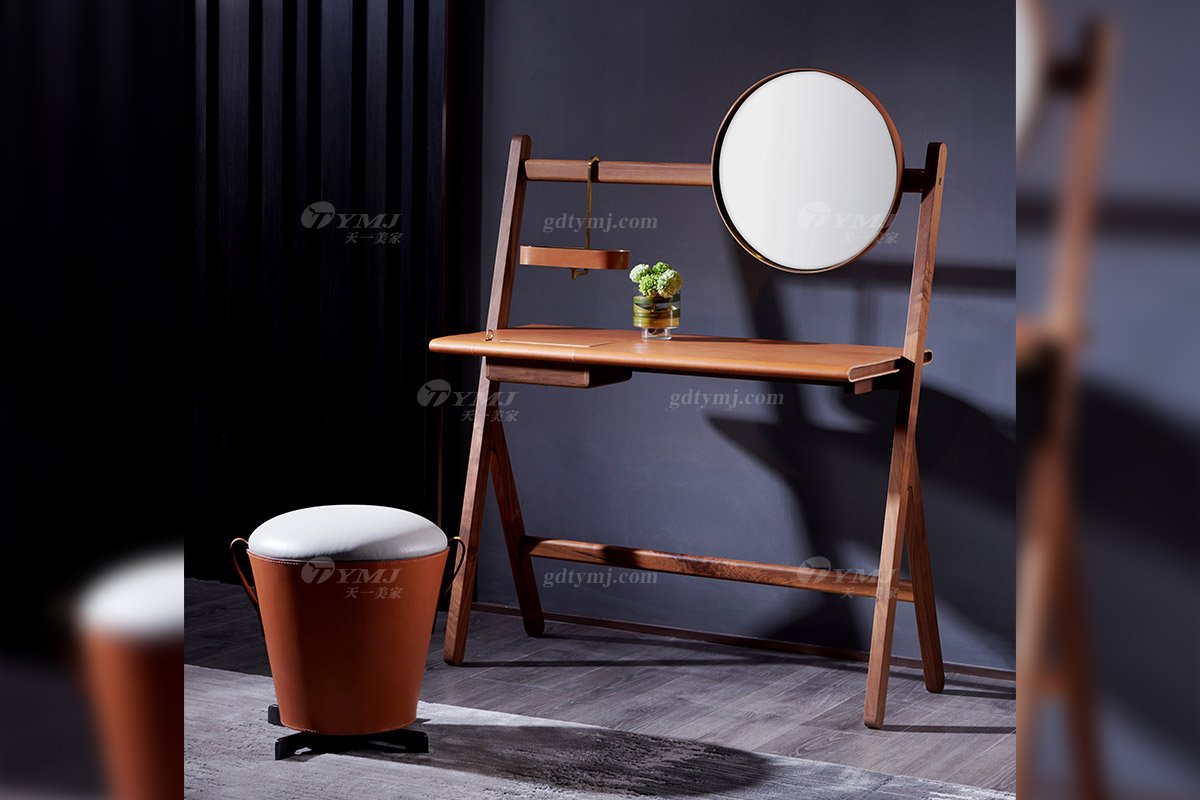 現代高端別墅家具品牌時尚輕奢臥室北美黑胡桃創意妝臺C-04妝臺場景