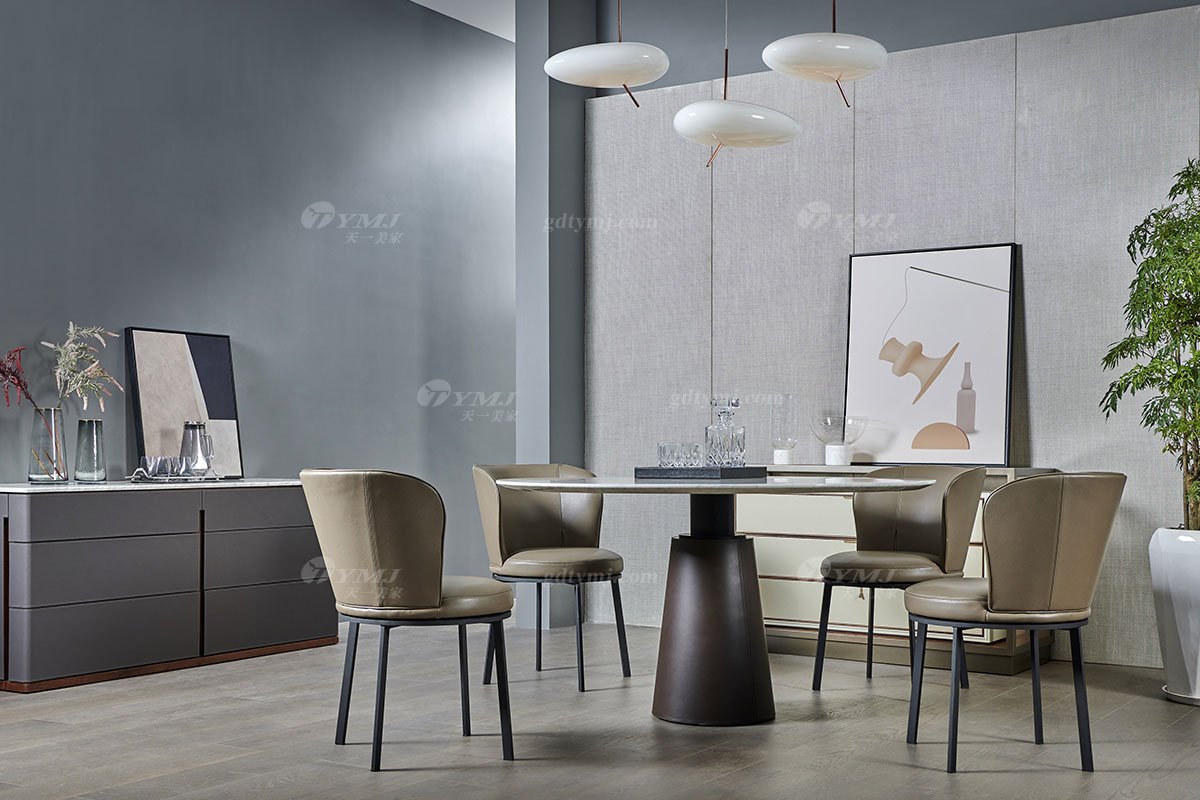 現(xiàn)代輕奢時尚別墅家具品牌高端餐廳意大利卡拉拉白大理石餐桌DT-09餐桌場景