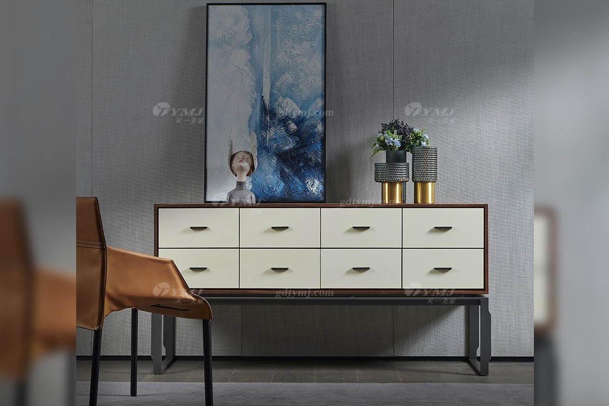 現代時尚輕奢高端別墅家具品牌餐廳黑胡桃實木備餐柜備餐柜