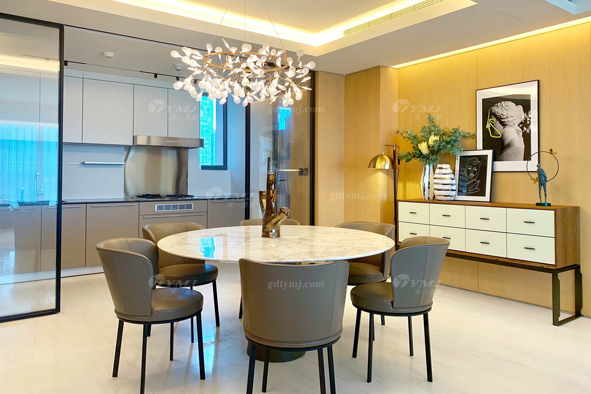 現代時尚輕奢高端別墅家具品牌餐廳黑胡桃實木備餐柜備餐柜場景