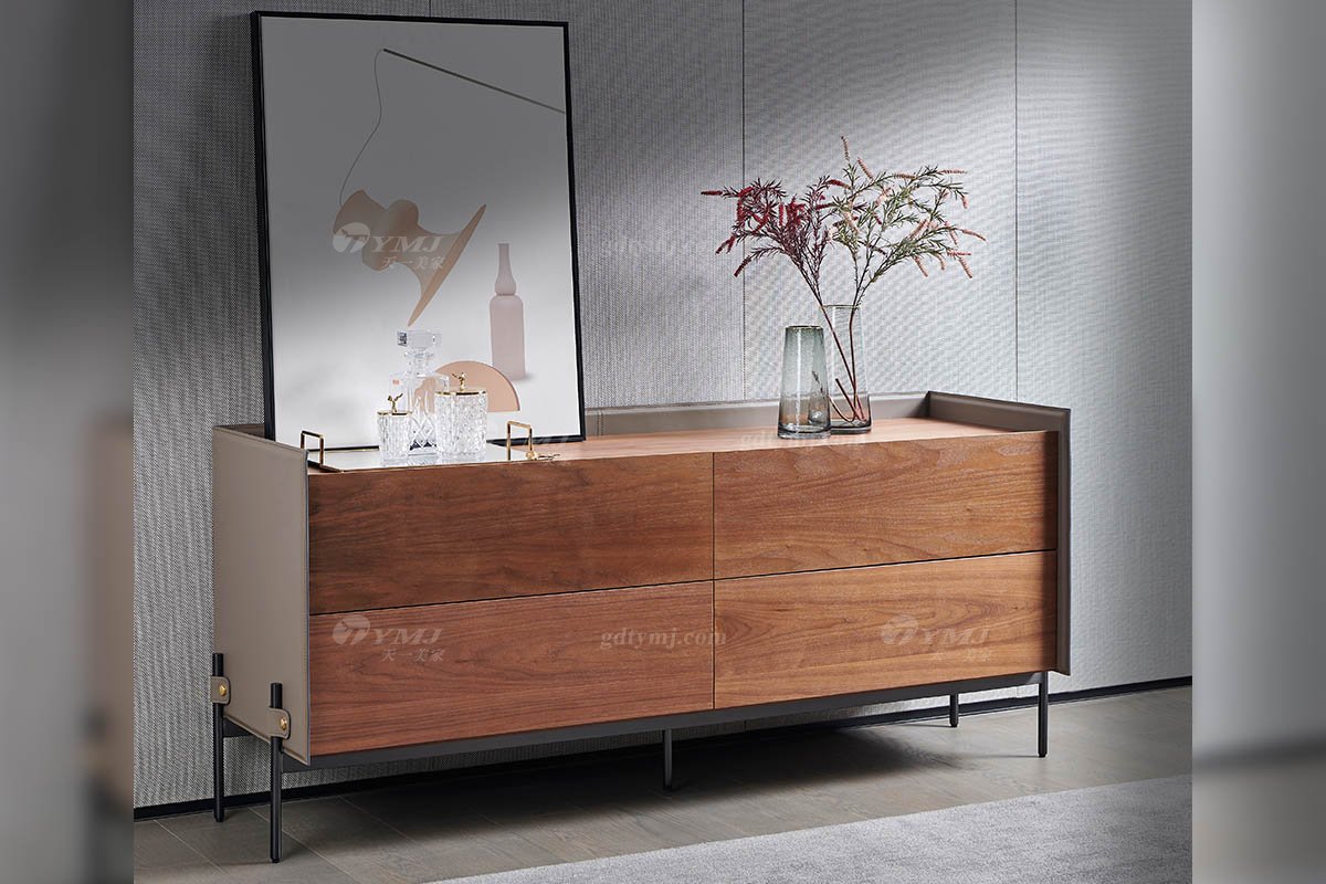 現(xiàn)代時(shí)尚輕奢高端別墅家具品牌餐廳北美黑胡桃實(shí)木餐邊柜餐邊柜場景