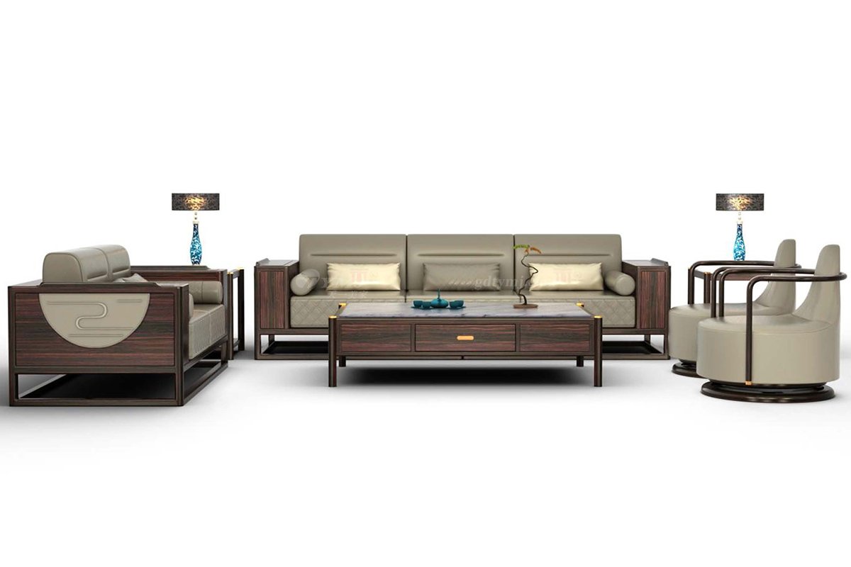 新中式高檔家具會所家具時尚輕奢進口烏金木實木三位沙發H-GASF3沙發組合