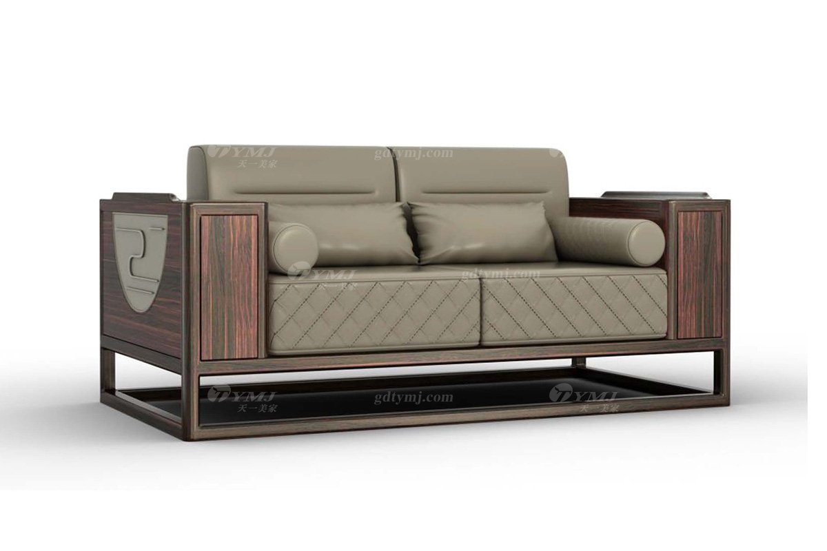 新中式高檔家具會所家具時尚輕奢進口烏金木實木二人位沙發