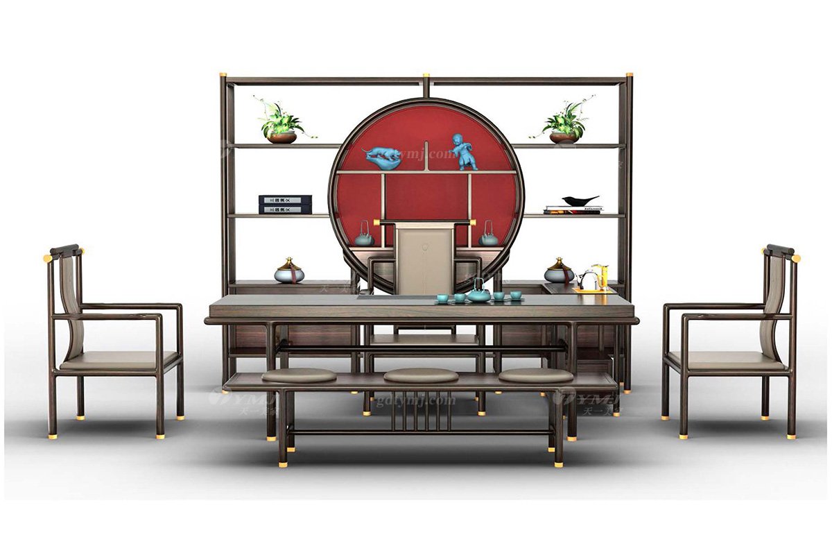 新中式別墅會所家具品牌家具進口烏金木實木茶室博古架H-GJBGJA博古架組合