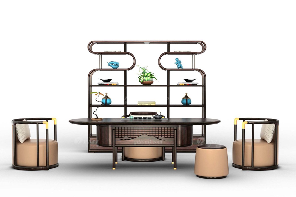 新中式別墅會所家具品牌家具深咖色進口烏金木實木茶凳H-GJCDC茶凳組合