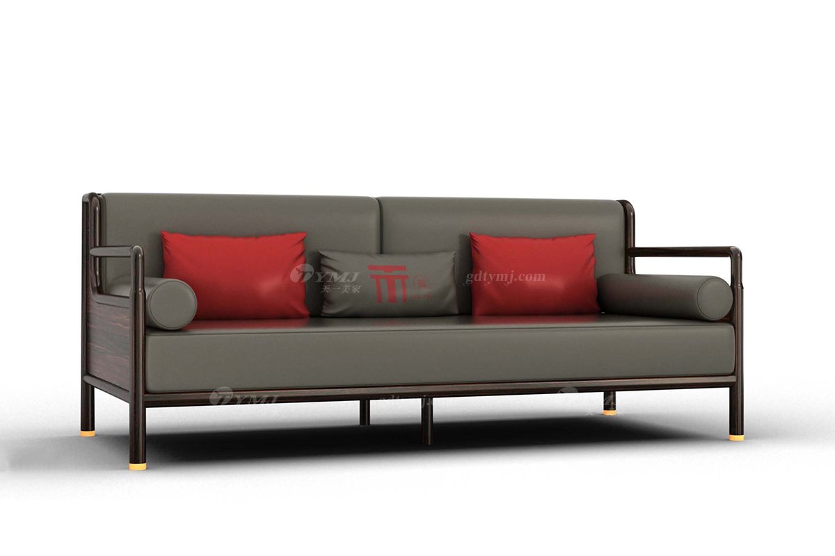 新中式家具品牌高檔別墅會所家具進口烏金木實木三人位沙發