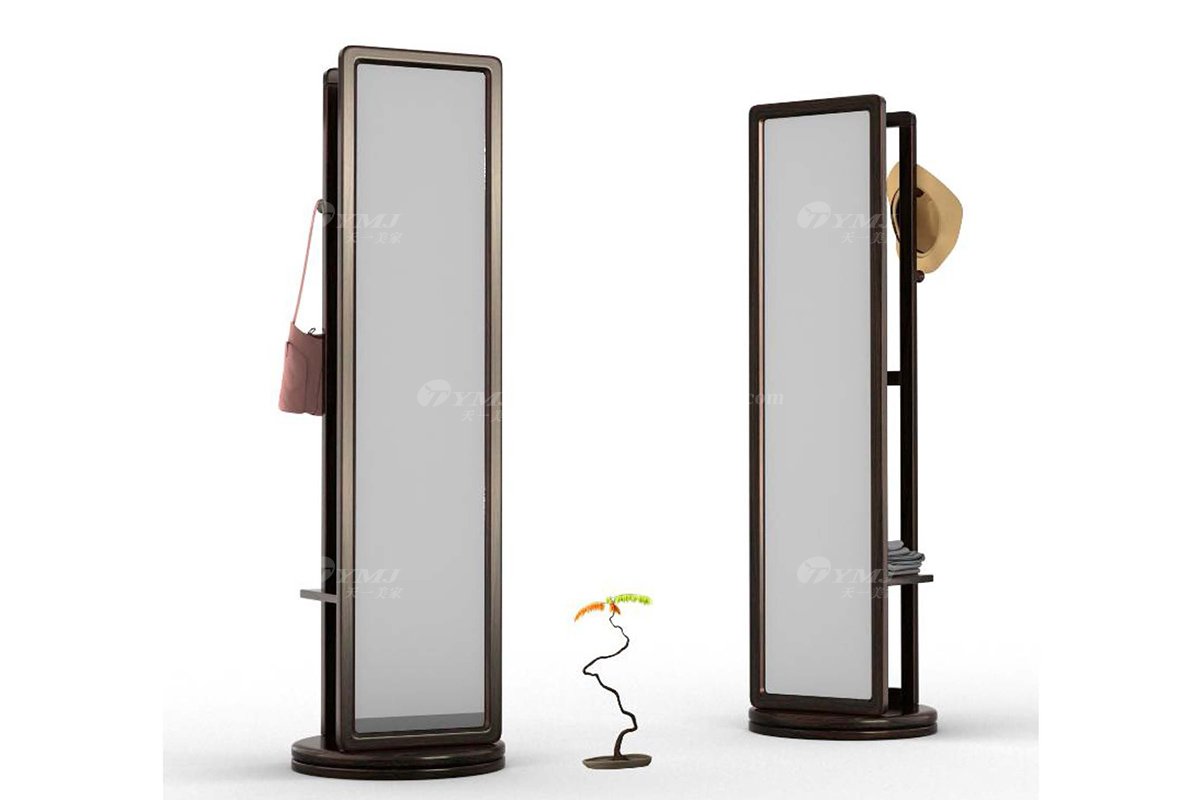 時尚新中式家具風格品牌別墅會所家具高端進口烏金木穿衣鏡