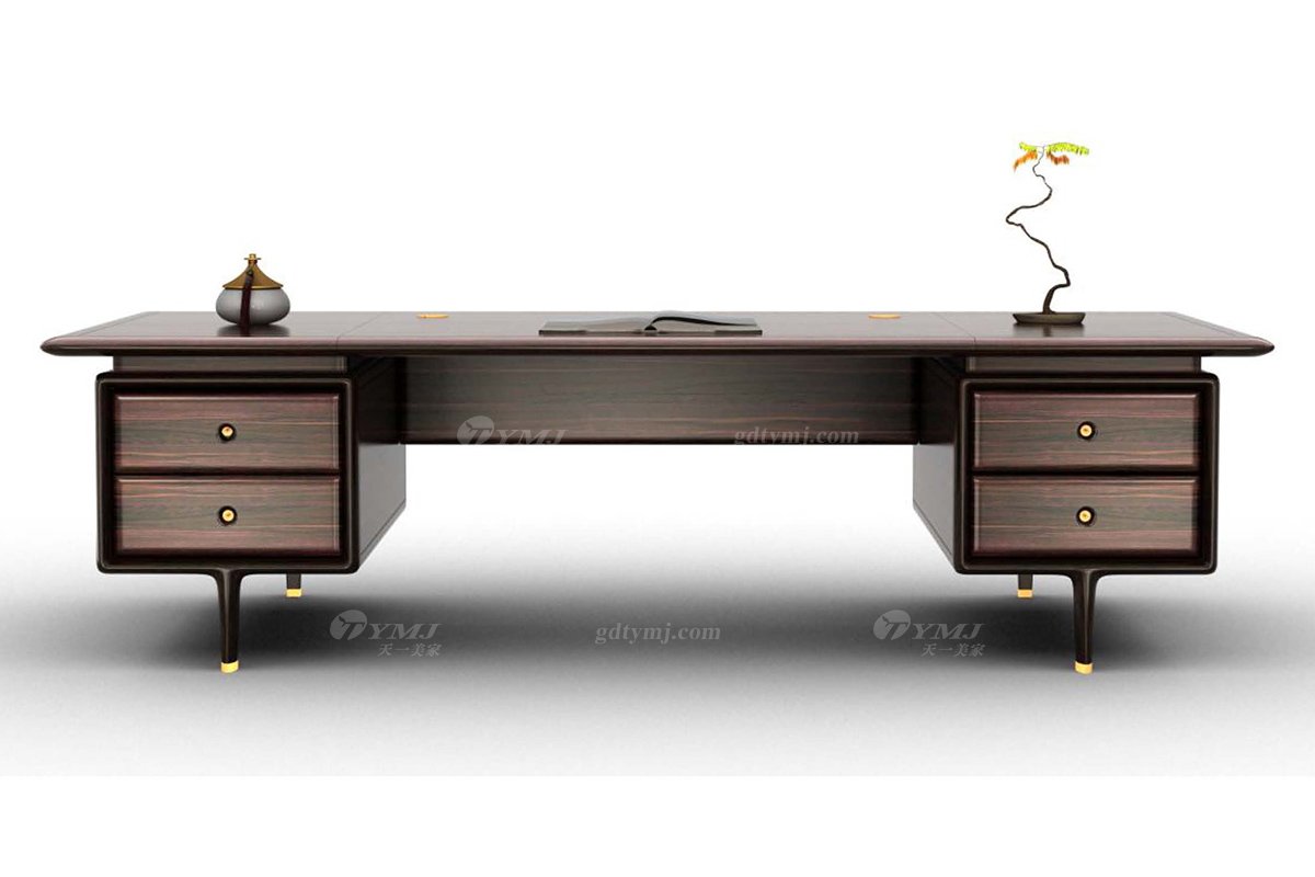 新中式家具風格品牌別墅會所家具高端大氣進口烏金木實木大班臺