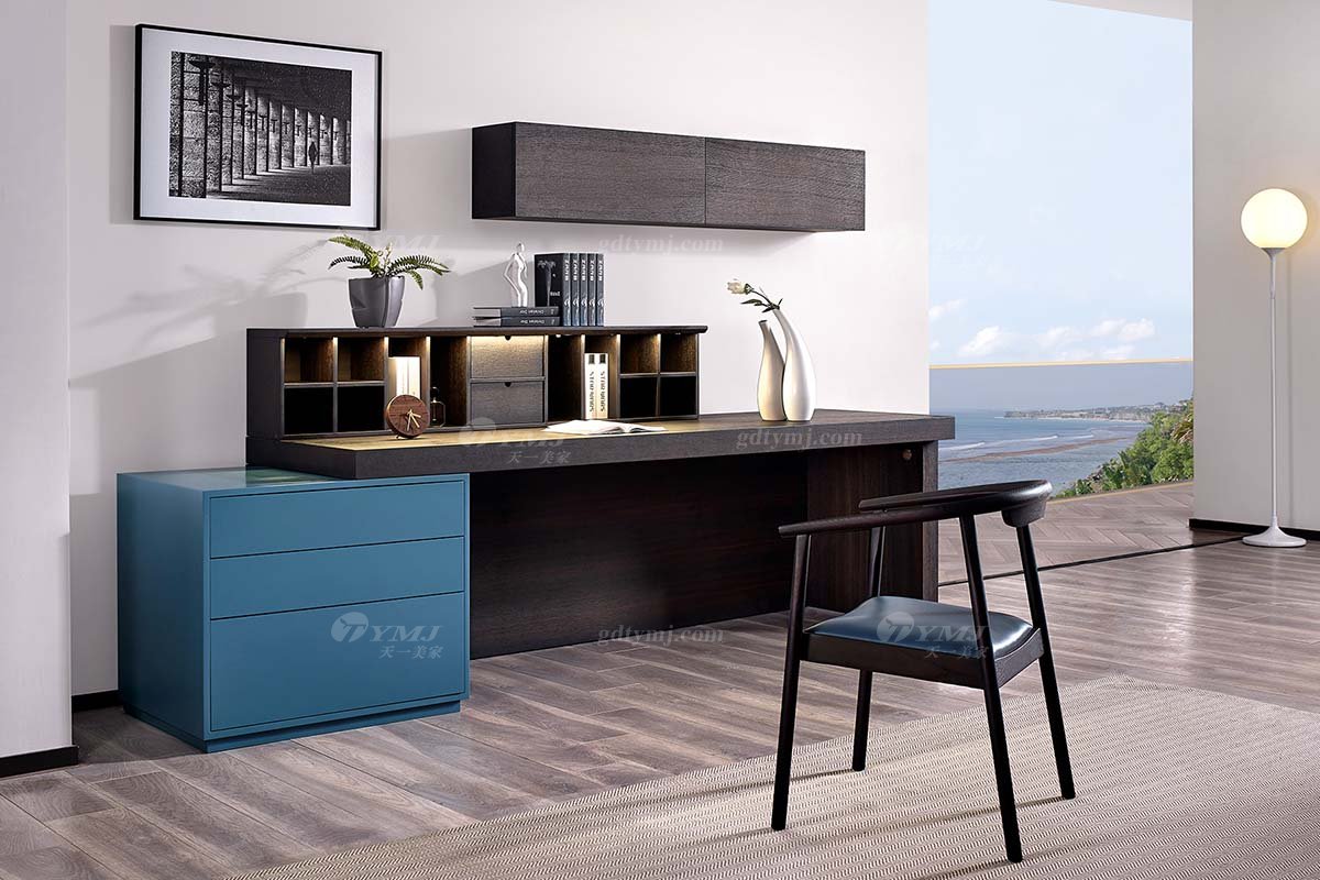 意式極簡風格高端別墅豪宅家具品牌現代輕奢書房大氣時尚煙熏多功能組合邊桌LH1732功能桌場景