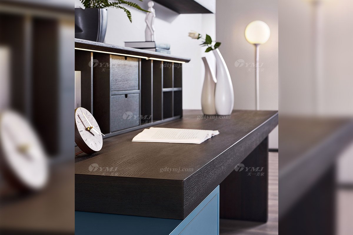 意式極簡風格高端別墅豪宅家具品牌現代輕奢書房大氣時尚煙熏多功能組合邊桌LH1732功能桌細節